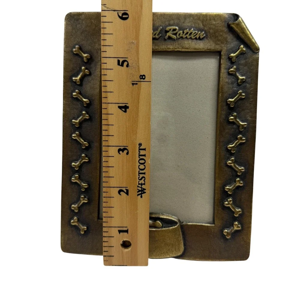 Vtg Spoiled Rotten Dog Photo Frame Brass Bone Accents Pet Memorial Gift Puppy